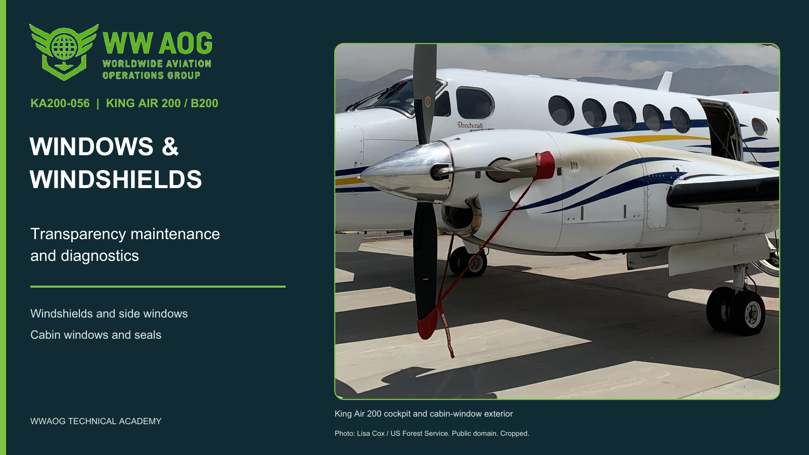 King Air 200/B200 Windows, Windshields and Transparency Maintenance Diagnostics — WWAOG course cover