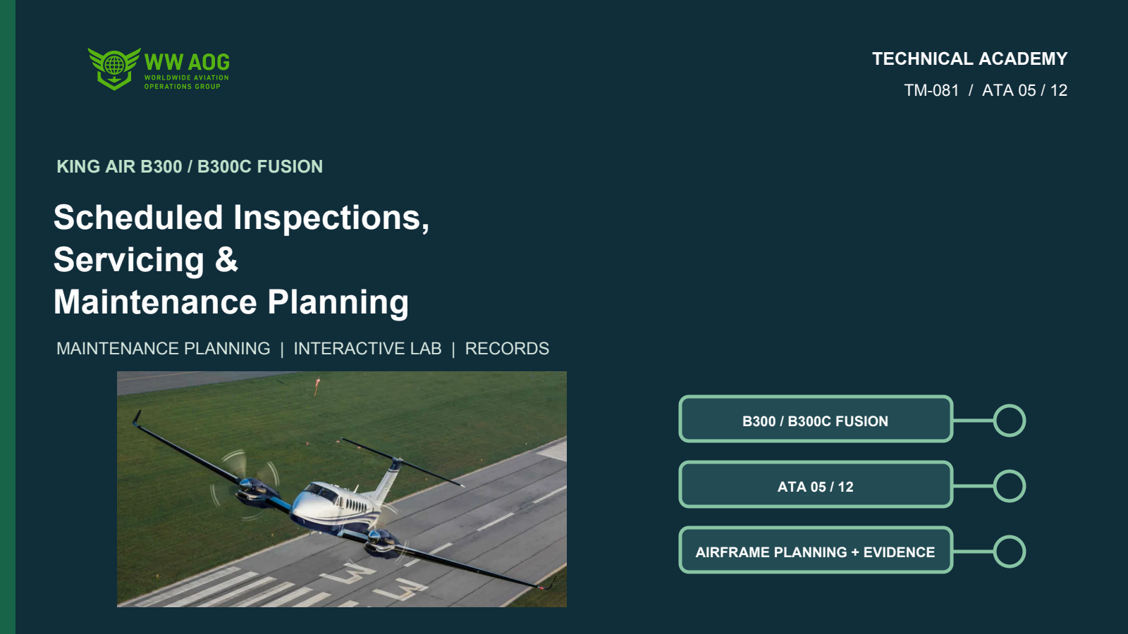 King Air Scheduled Inspections, Servicing & Maintenance Planning course cover