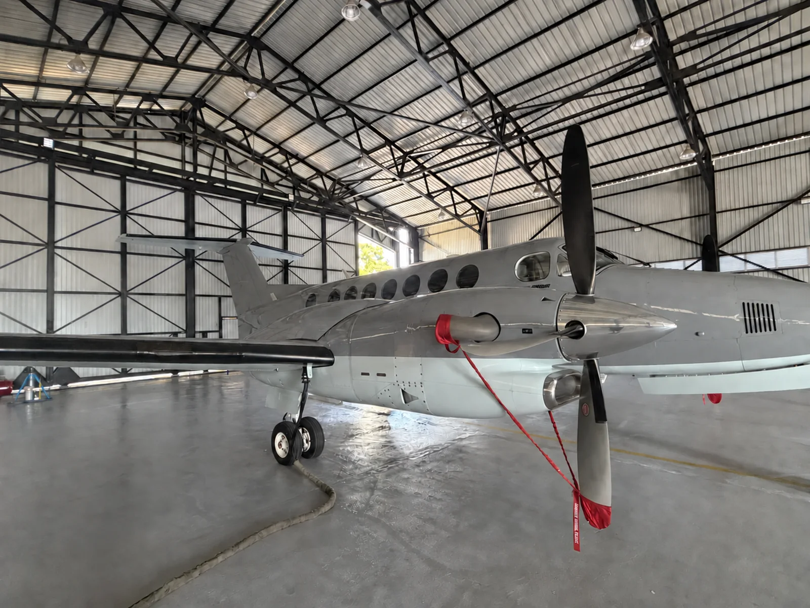 King Air aircraft in a maintenance hangar