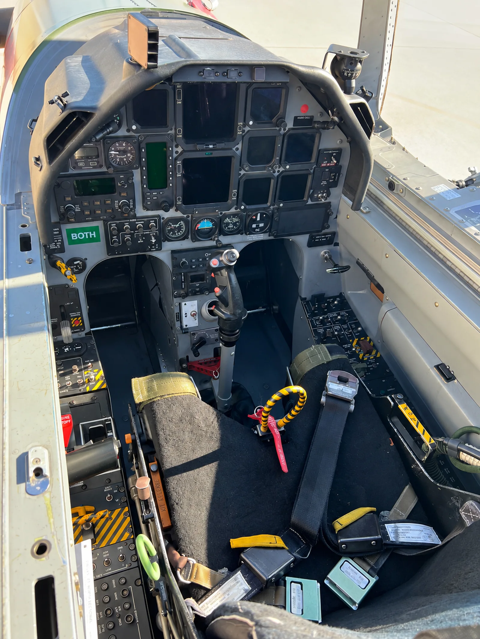T-6 cockpit instrument panel and controls with aircraft identification removed